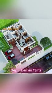 13x13m Bản Vẽ Nhà Cấp 4 Mái Thái Đẹp Ấn Tượng Chuẩn Thời Đại. In Giấy A3 ảnh 3D màu gồm Kiến Trúc Kết Cấu Điện Nước