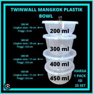 P2 JOLIE/Twinwall klir Round Mangkok Plastik Bulat/ UK 200 ML 300 ML 400 ML /Mangkok/Bowl Plastik Makan/isi 25 pcs