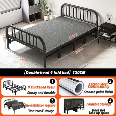 Reinforced Folding Bed Frame Double 90 / 100 / 120cm Economical Household Single Bed Lunch Break Bed Wooden Bed Rental Room Simple Bed