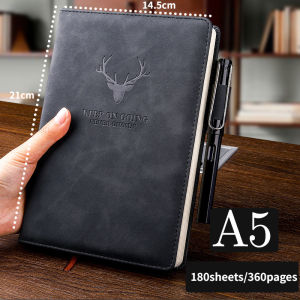 A5 Large Leather Cover Notebook With Pen Holder 360 Pages Thick Business Meeting Notebooks14.5x21CM