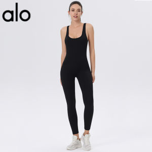 ALO- European and American Yoga Jumpsuit Tight Pants Peach Hip Gathered Long Pants Fitness Sports Beautiful Back Aerial Yoga Suit  Al0-yoga