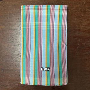 ผ้าขาวม้าบ้านไร่ ลงแป้ง "เย็บริม" ตรารถไฟคู่ ขนาด 80X190 ซม. ราชบุรี (ชุด B06-10)