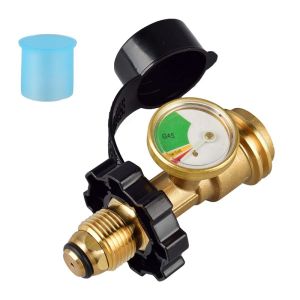 GasTank Adapter Converts POL Tanks Service Valve to QCC/Type1 Gases Cylinder Connector with Pressure Gauge for 5-100lb Propane Tanks