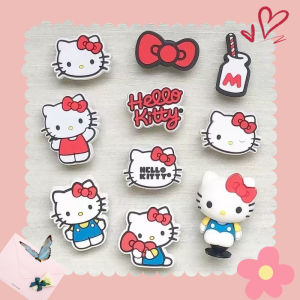 ใหม่ ตัวติดรองเท้ ตัวติดรองเท้ามีรู Hello kitty รูปการ์ตูนแมว ดอกไม้ แต่งหัวเข็มขัด อุปกรณ์เสริม สําหรับตกแต่งรองเท้า