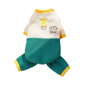 COASTE Warm Dog Jumpsuit Stand Collar Cartoon Bear Pattern Dog Four Legged Pants Puppy Sweatshirt with D Ring Puppy Harness Coat For Dogs Puppy Cats