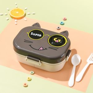 Lunch Box Set Kotak Bento 2 Tingkat Motif Cat Lucu Anti Tumpah / Tempat Bekal Anak Sekolah PH C1282