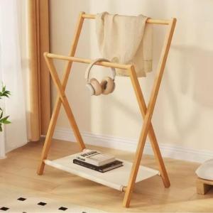 Solid wood floor-standing clothes rack modern and simple double-layer multi-functional clothing display rack simple folding coat rack