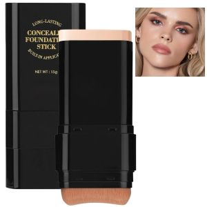 Foundation Stick 2 in 1 Dual-Ended Long-Lasting Concealer Stick with Brush Full Coverage for Dark Circles & Blemishes Hydrating Matte Contour Sticks for Face Makeup (01)