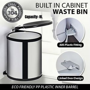 [SG SELLER LOCAL STOCK] Kitchen Cabinet Space Savings 304 Build in Stainless Steel Waste Bin Storages 8L
