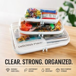 Tulip Home Furnishings Store Multi Purpose Transparent Hard Shell Zipper Pouch Clear Storage Bag Travel Organizer For Toiletries Stationery Documents Home Car Use