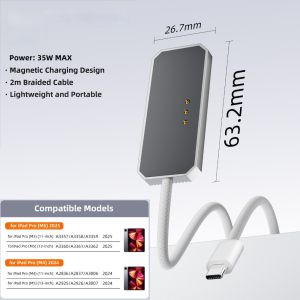 NEXTYOO 200cm Cáp sạc từ tính PD 35W Bảo vệ chống quá áp Dây chuyển đổi Chuyên nghiệp Tốc độ cao Cáp chuyển đổi USB Type-C Cho iPad Pro M4/M5 11/13 inch 2024/2025
