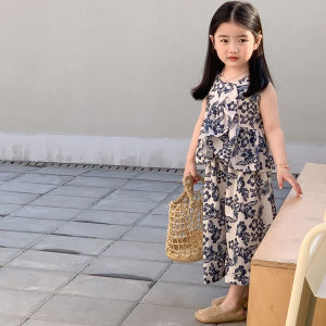 ชุดเสื้อผ้า2ชิ้นเสื้อยืดและกางเกงขาม้าลายดอกไม้สำหรับเด็กผู้หญิง3-7ปีชุดพิมพ์ลายดอกไม้แฟชั่นฤดูร้อน Bear Leader