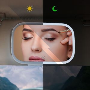HD Car Sun Visor Vanity Mirror LED Light Touchscreen Three-Tone Dimmable Adjustable Brightness Eye Protection