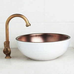 LDIES Ceramic Bathroom Basin Set Styles Hand Painted Art Vessel Sink Antique Brass Hot Cold Counter Top Sink Mixer Tap H1M6T