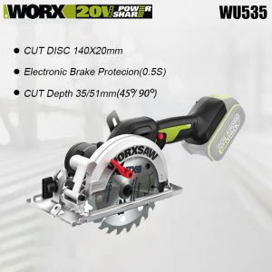 Worx WU535 không dây tròn cưa không chổi than 20v 6900rpm 140x20mm sâu 51/35mm 45/90 độ phổ quát 5 pin màu xanh lá cây Kress pin