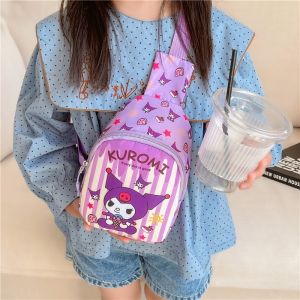 Sanrio Kids Chest Bag Cartoon Kuromi Melody Printed Shoulder Bag Korean Version of Leisure Snack Bag for Going Out Fashionable and Versatile Childrens Crossbody Bag