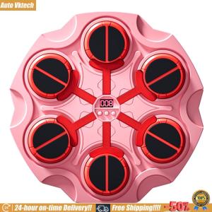 [Auto Vktech] Boxing Training Punching Equipment Adjustable Electronic Boxing Target with Rhythm Lights & Gloves Wall Mount Rechargeable for Adults Boys and Girls
