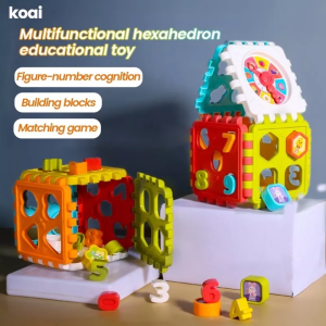 Puzzle Building Block Toy ABS Cubic Hexahedron 6-Sided Splicing Number Animals Fruits Graphic Cognitive Exercise Hand-eye Ability