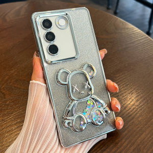 Phone Case For VIVO Y100 5G Quicksand Bear Decorative Transparent Plating Material + Glitter Paper vivo Y100 4G Cute and suitable for girls