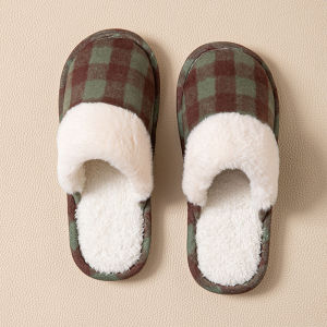 Free Shipping New Plaid Plush Cotton Slippers For Women Autumn And Winter Warm Indoor Non-Slip Soft-Soled And Suitable For Couples MenS Winter Cotton Shoes