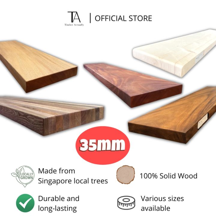 [SG STOCK] 35mm Thickness Floating Wood Wall Shelf Customise Solid Wood
