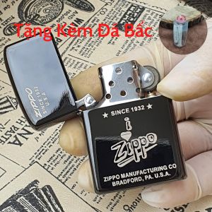 Bật Lửa Zippo Đen Bóng Manufacturing 1932 Đời La Mã - Hột Quẹt Xăng Đá Zippo Sưu Tầm Độc Lạ ( Tặng Đá Bấc )