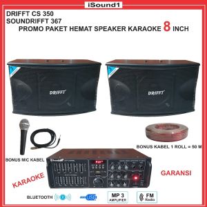 PAKET MURAH SPEAKER KARAOKE 8 INCH BLUETOOTH DRIFFT CS 350 BONUS MIC KABEL KABEL 1 ROLL ADA 2 VARIAN TANPA BRACKET DAN PAKAI BRACKET