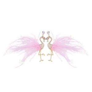 Elegant Flamingo Crystals Feathers Earrings Sturdy Alloy Designs Stylish Gifts for Women Trendy Accessory