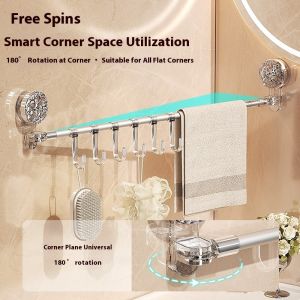 KS ชั้นวางผ้าขนหนูถ้วยดูดปรับได้สำหรับห้องน้ำการออกแบบมุมไม่เจาะต้องใช้