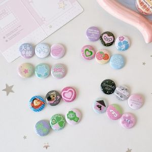 LIVELYN 6Pcs/Set Ins Style Mini Badge Pins Printed Design Clothing Pin Attachment Backpack Decoration Pins Stylish Round Shape Enamel Pins For Backpack