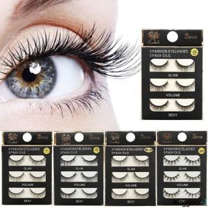 3 Pairs 3D Faux Mink Hair Soft False Eyelashes Fluffy Thick Lashes Handmade Lash Eye Makeup Tools