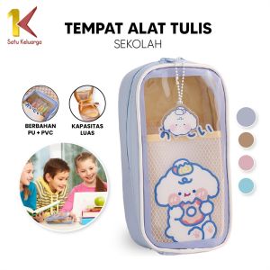 Satu Keluarga Tempat Pensil Anak Transparan Motif Kartun A61 Tempat Alat Tulis Perlengkapan Sekolah / Pencil Case Multifungsi Ala Korea Pouch Serbaguna