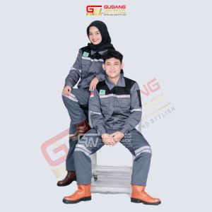 wearpack STELAN kemeja safety lengan panjang warna ABU KOMBINASI HITAM