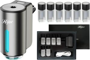 Car DiffuserEssential Oil Aroma Diffuser for Automobile – USB Rechargeable Scent Diffuser Smart Air Freshener with 6pcs Oil & Auto On/OffGrey
