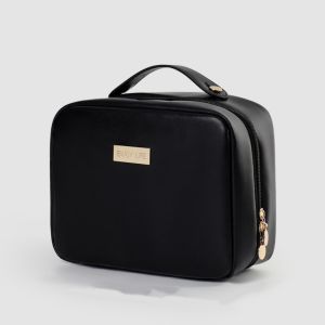 PU Leather Double Layer Cosmetic Bag Large Capacity Cosmetic Bag Portable Handheld Travel Partitioned Storage Bag