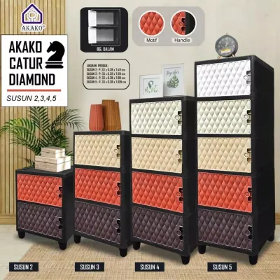 AKAKO - Lemari Pakaian Plastik Swing Catur 1 Pintu Diamond dan Polos Susun 2 3 4 dan 5