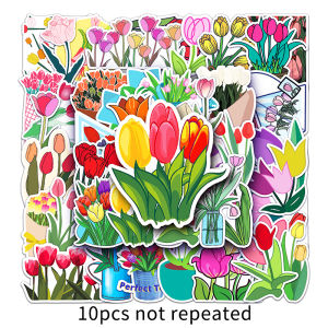 50PCS INS Style Small Fresh Tulip Flower Sticker Waterproof Decoration Laptop Water Cup Cartoon Flower Sticker