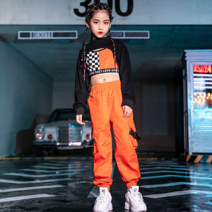 LOLANTA Quần Áo Hip Hop Cho Bé Gái Trang Phục Đường Phố Áo Crop Top Màu Đen Hàn Quốc Quần Jogger Màu Cam Trang Phục Áo Vest Trang Phục Biểu Diễn Cho Trẻ Em
