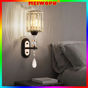 Wholesale And Retail Black Gold Wall Light Modern Stairway Aisle Corridor Dining Living Room Background Sconce Lamp Bedroom Crystal Bedside