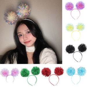 YUDESHUI Cute Pom Pom Headband Bling Giltering Tinsel Headband Simple Colorful Pompom Ball Headband Women Girls Pink