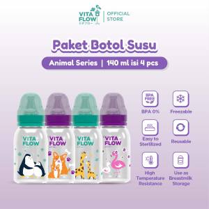 Vitaflow Paket 4 Botol Susu Multifungsi PP 140 ml Animal Series