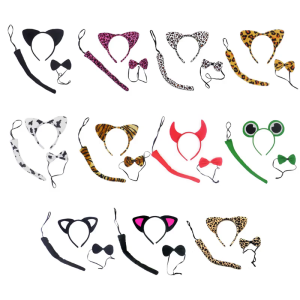 Toddler Kids 3Pcs Animal Cosplay Costume Set for Cat Ears Plush Headband with Long Tail Bow Tie Hallowee Party Outfits