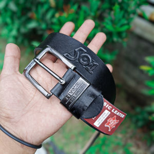 Ikat Pinggang Pria Kulis Asli Embos Logo Kepala Jarum