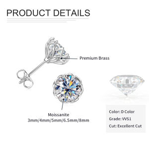 Rrjzz D Color VVS1 Moissanite Certified Stud Ear for Women Men 0.1-2CT Round Cut 3-8mm Single Stone Lab Created Diamond Earrings2026