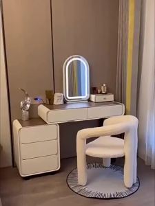Dressing Table Makeup Table Cream Wind Rock Board Solid Wood Dressing Table Bedroom Modern Simple