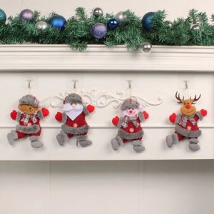 GIORGIONE 4pcs Người tuyết dây chuyền Giáng sinh Ông già Noel Hươu Đồ trang trí cây thông Noel Thời trang Búp bê Trang trí cây thông Noel Chúc mừng Giáng sinh.
