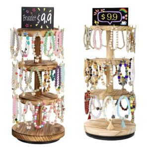 CUNXIN 360° Đế xoay được. Giá trưng bày trang sức 43175cm Nhiều lớp Giá đỡ trưng bày vòng cổ bằng gỗ. Giá trưng bày trang sức bằng gỗ có thể xoay. Chắc chắn và bền bỉ. Hộp đựng trang sức có thể xoay. Gian hàng / Kệ trưng bày sản phẩm