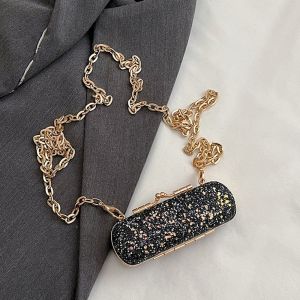 LANGJ ปักเลื่อม กระเป๋าจัดเลี้ยงตอนเย็น กลิตเตอร์ ขนาดเล็ก กระเป๋าเก็บลิปสติก ฝรั่งเศส หรูหรา กระเป๋าสะพายข้างแบบกล่อง ปาร์ตี้