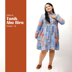 Tunik Rayon Big Size Long Jumbo Abu Biru: Atasan Wanita Big Size