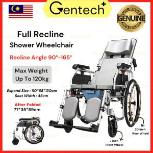 Full Reclining Foldable Wheelchair for Shower with Commode Aluminum Alloy Self Propelled Patient Wheelchair For Elderly Kerusi Roda Orang Tua